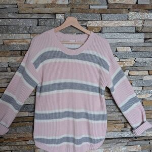 Pink and Gray Striped Sweater, Size L